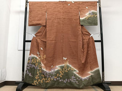 平和屋着物■訪問着　刺繍　舞蝶文　枝萩　暈し染め　金彩　正絹　逸品　CABG6853xi