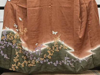 平和屋着物■訪問着　刺繍　舞蝶文　枝萩　暈し染め　金彩　正絹　逸品　CABG6853xi