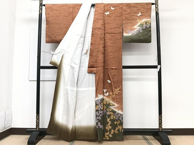 平和屋着物■訪問着　刺繍　舞蝶文　枝萩　暈し染め　金彩　正絹　逸品　CABG6853xi