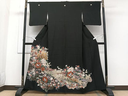平和屋着物■豪華黒留袖　籬花文　鶴　金彩　正絹　逸品　CABG6857xi