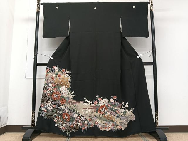 平和屋着物■豪華黒留袖　籬花文　鶴　金彩　正絹　逸品　CABG6857xi