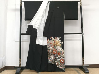 平和屋着物■豪華黒留袖　籬花文　鶴　金彩　正絹　逸品　CABG6857xi