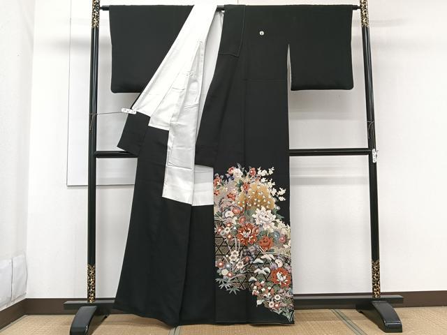 平和屋着物■豪華黒留袖　籬花文　鶴　金彩　正絹　逸品　CABG6857xi
