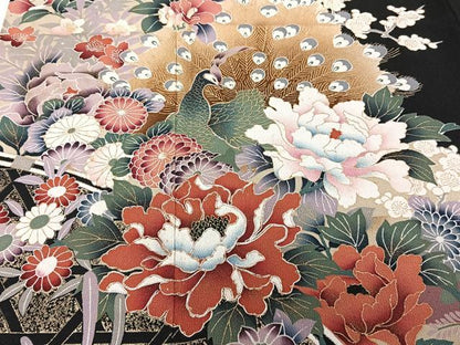 平和屋着物■豪華黒留袖　籬花文　鶴　金彩　正絹　逸品　CABG6857xi