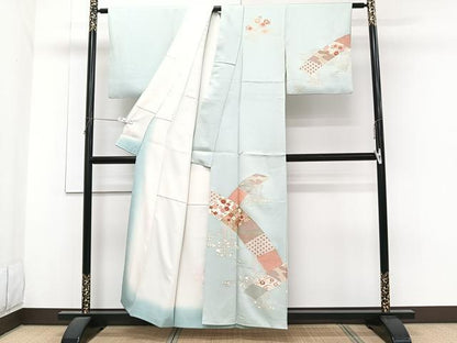 平和屋着物■訪問着　刺繍　渡橋花文　金彩　正絹　逸品　CABG6861xi