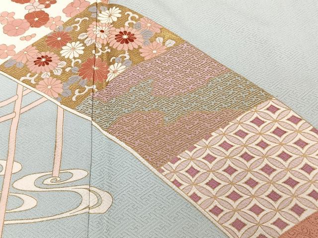 平和屋着物■訪問着　刺繍　渡橋花文　金彩　正絹　逸品　CABG6861xi