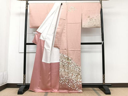 平和屋着物■訪問着　扇花文　松竹梅　暈し染め　金彩　正絹　逸品　CABG6863xi