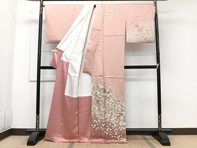 平和屋着物■訪問着　扇花文　松竹梅　暈し染め　金彩　正絹　逸品　CABG6863xi