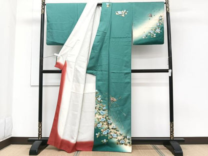 平和屋着物■訪問着　扇梅文　椿　暈し染め　金銀彩　正絹　逸品　CABG6864xi