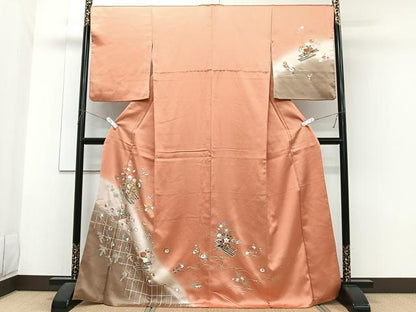平和屋着物■訪問着　駒刺繍　花筏　暈し染め　金彩　正絹　逸品　CABG6869xi