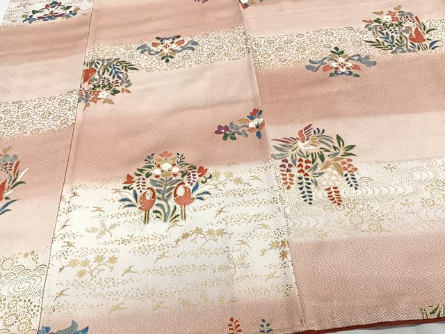 平和屋着物■上質な小紋　横段花鳥文　金彩　正絹　逸品　未使用　CABG6870xi