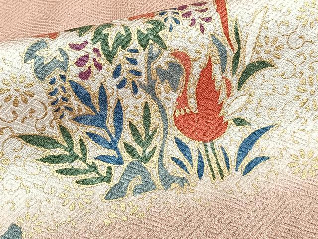平和屋着物■上質な小紋　横段花鳥文　金彩　正絹　逸品　未使用　CABG6870xi