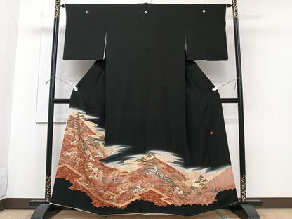 平和屋着物■豪華黒留袖　渡橋人物船文　金彩　正絹　逸品　CABG6872xi