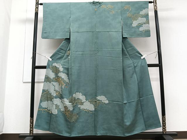 平和屋着物■訪問着　駒刺繍　絞り　枝松文　金彩　正絹　逸品　CABG6873xi