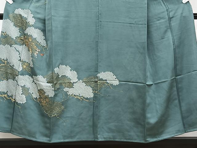 平和屋着物■訪問着　駒刺繍　絞り　枝松文　金彩　正絹　逸品　CABG6873xi