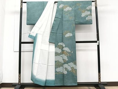 平和屋着物■訪問着　駒刺繍　絞り　枝松文　金彩　正絹　逸品　CABG6873xi