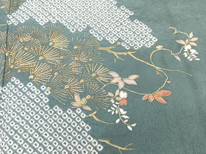 平和屋着物■訪問着　駒刺繍　絞り　枝松文　金彩　正絹　逸品　CABG6873xi