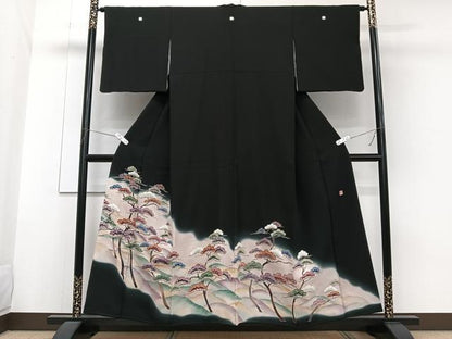 平和屋着物■豪華黒留袖　作家物　波枝松文　暈し染め　正絹　逸品　CABG6874xi