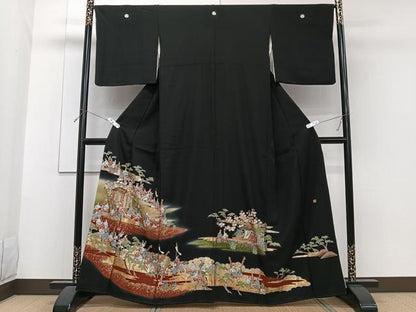 平和屋着物■豪華黒留袖　作家物　御所車人物文　暈し染め　金彩　正絹　逸品　CABG6875xi