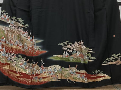 平和屋着物■豪華黒留袖　作家物　御所車人物文　暈し染め　金彩　正絹　逸品　CABG6875xi
