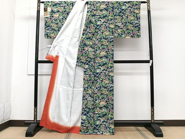 平和屋着物■小紋　流水風景文　洗える着物　未使用　CABG6881xi