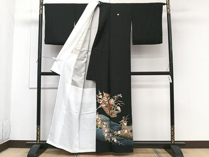 平和屋着物■豪華黒留袖　駒刺繍　花船文　金彩　正絹　逸品　CABG6891xi