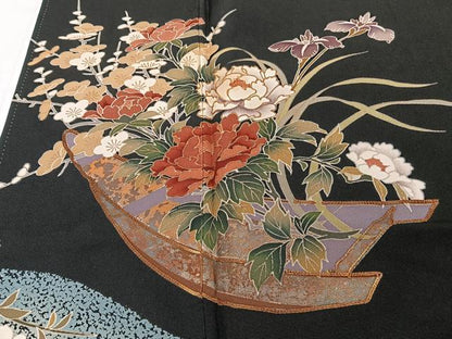平和屋着物■豪華黒留袖　駒刺繍　花船文　金彩　正絹　逸品　CABG6891xi