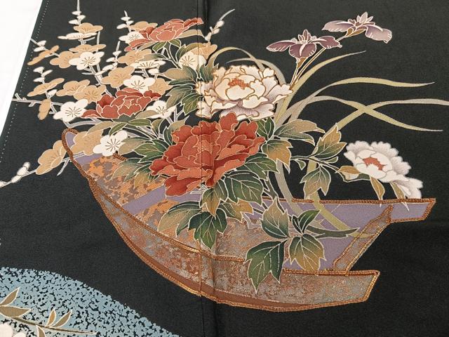 平和屋着物■豪華黒留袖　駒刺繍　花船文　金彩　正絹　逸品　CABG6891xi