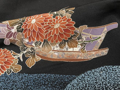 平和屋着物■豪華黒留袖　駒刺繍　花船文　金彩　正絹　逸品　CABG6891xi