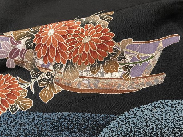 平和屋着物■豪華黒留袖　駒刺繍　花船文　金彩　正絹　逸品　CABG6891xi