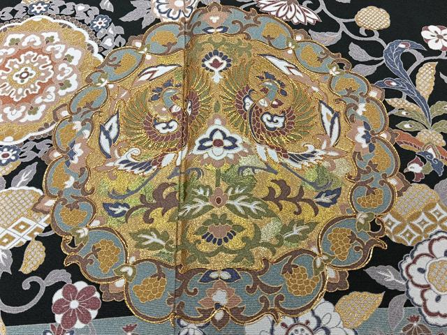 平和屋着物■豪華黒留袖　駒刺繍　鏡浦鳳凰花文　金彩　正絹　逸品　CABG6893xi