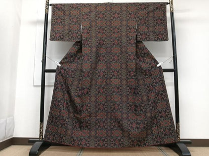 平和屋着物■上質な紬　草花文　正絹　逸品　CABG6894xi