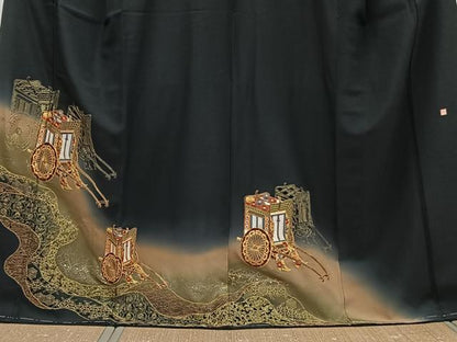 平和屋着物■豪華黒留袖　泰常　駒刺繍　道長車花文　暈し染め　金彩　正絹　逸品　未使用　CABG6895xi
