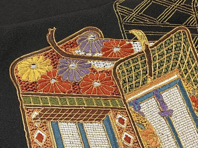 平和屋着物■豪華黒留袖　泰常　駒刺繍　道長車花文　暈し染め　金彩　正絹　逸品　未使用　CABG6895xi