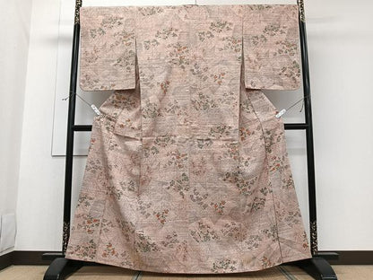 平和屋着物■上質な紬　手描き　草花文　正絹　逸品　CABG6896xi