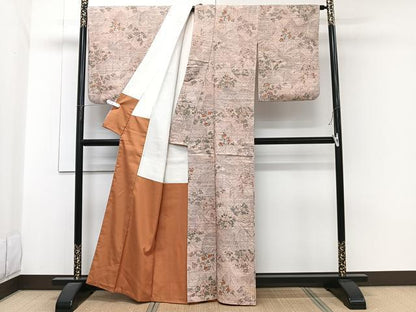 平和屋着物■上質な紬　手描き　草花文　正絹　逸品　CABG6896xi