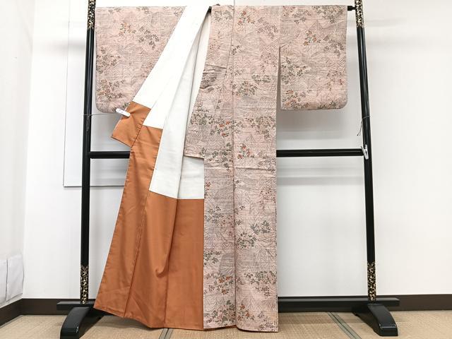 平和屋着物■上質な紬　手描き　草花文　正絹　逸品　CABG6896xi
