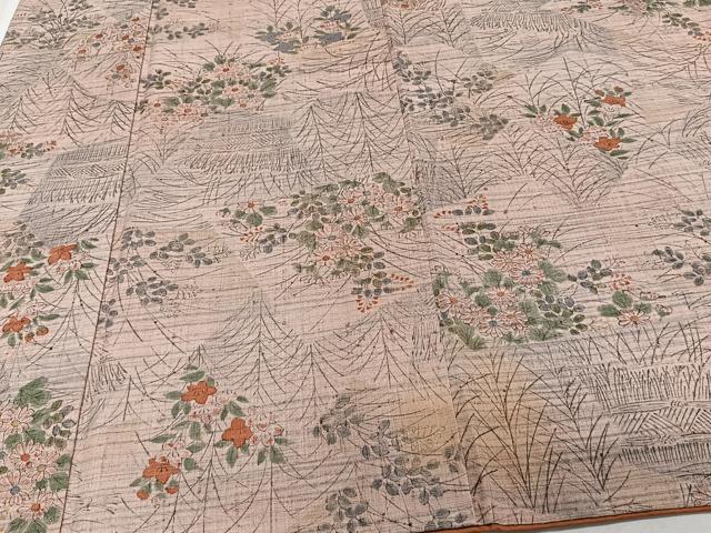 平和屋着物■上質な紬　手描き　草花文　正絹　逸品　CABG6896xi