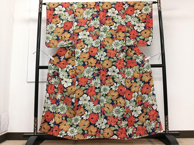 平和屋着物■上質な小紋 草花文 鬼しぼ縮緬 正絹 逸品 CABG6903xi