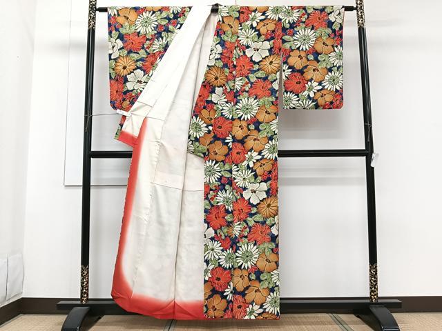 平和屋着物■上質な小紋 草花文 鬼しぼ縮緬 正絹 逸品 CABG6903xi