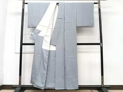 平和屋着物■上質な色無地 枝松地紋 灰青色 正絹 逸品 CABG6904xi