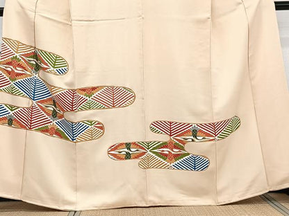 平和屋着物■訪問着 駒刺繍 絵霞鶴文 金彩 正絹 逸品 未使用 CABG6910xi