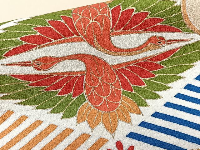 平和屋着物■訪問着 駒刺繍 絵霞鶴文 金彩 正絹 逸品 未使用 CABG6910xi