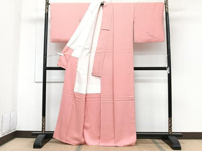 平和屋着物■上質な色無地　作家物　冷泉布美子　枝地紋　紅梅色　正絹　逸品　CABG6951xi