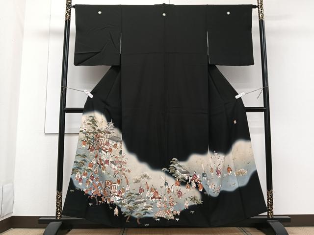 平和屋着物■豪華黒留袖　御所車人物風景文　松竹梅　暈し染め　金通し地　正絹　逸品　CABG6952xi
