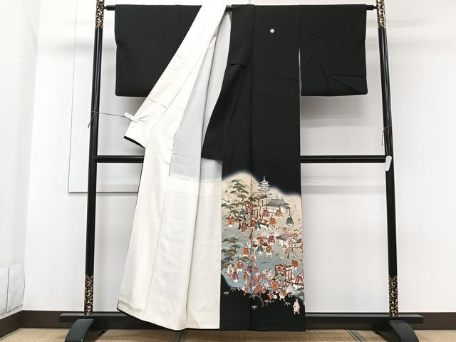平和屋着物■豪華黒留袖　御所車人物風景文　松竹梅　暈し染め　金通し地　正絹　逸品　CABG6952xi