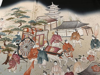 平和屋着物■豪華黒留袖　御所車人物風景文　松竹梅　暈し染め　金通し地　正絹　逸品　CABG6952xi