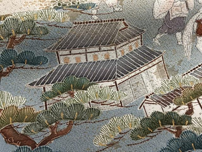 平和屋着物■豪華黒留袖　御所車人物風景文　松竹梅　暈し染め　金通し地　正絹　逸品　CABG6952xi