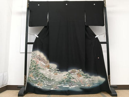 平和屋着物■豪華黒留袖　作家物　流水風景文　暈し染め　正絹　逸品　CABG6954xi
