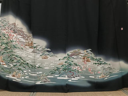 平和屋着物■豪華黒留袖　作家物　流水風景文　暈し染め　正絹　逸品　CABG6954xi